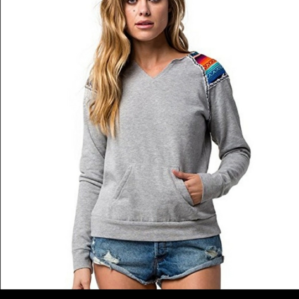 Rip Curl Gray Sweatshirt with Colorful Shoulder Accents